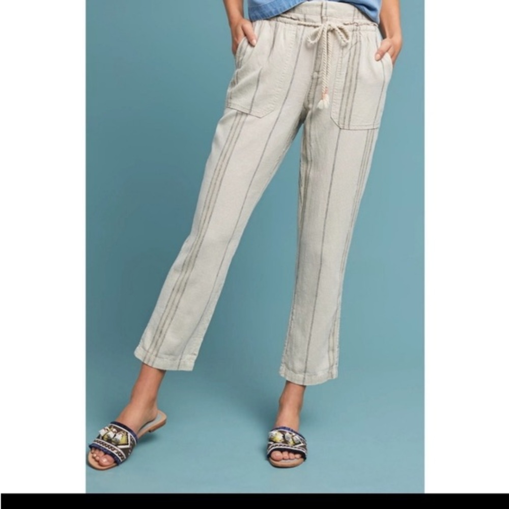 Anthropologie Seashore
Striped Linen Blend Straight
Leg Pants Neutral Boho - M